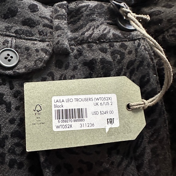 All Saints | Animal Print Laila Leo Wool Blend Trousers in Black + Gray | Size 2 - Picture 9 of 9